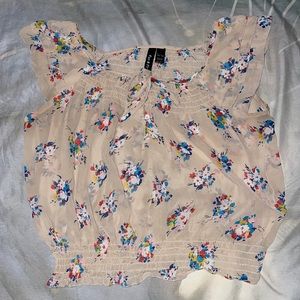 Khaki Blouse with Flower Bouquets